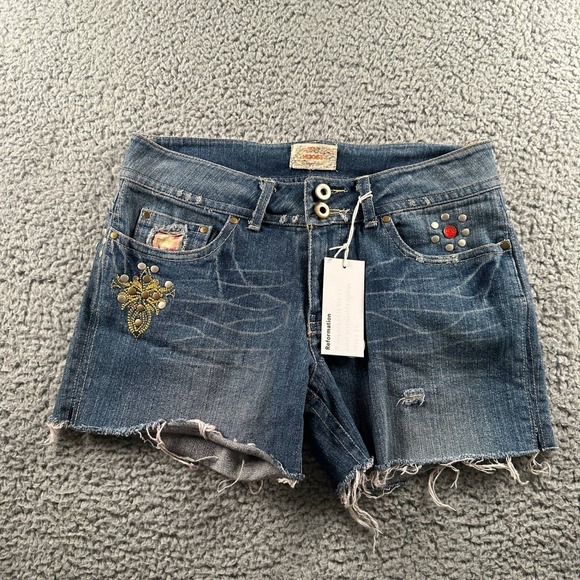 Reformation Pants - Reformation Vintage Denim Cutoff Shorts Womens 28 Oak Distressed Studded